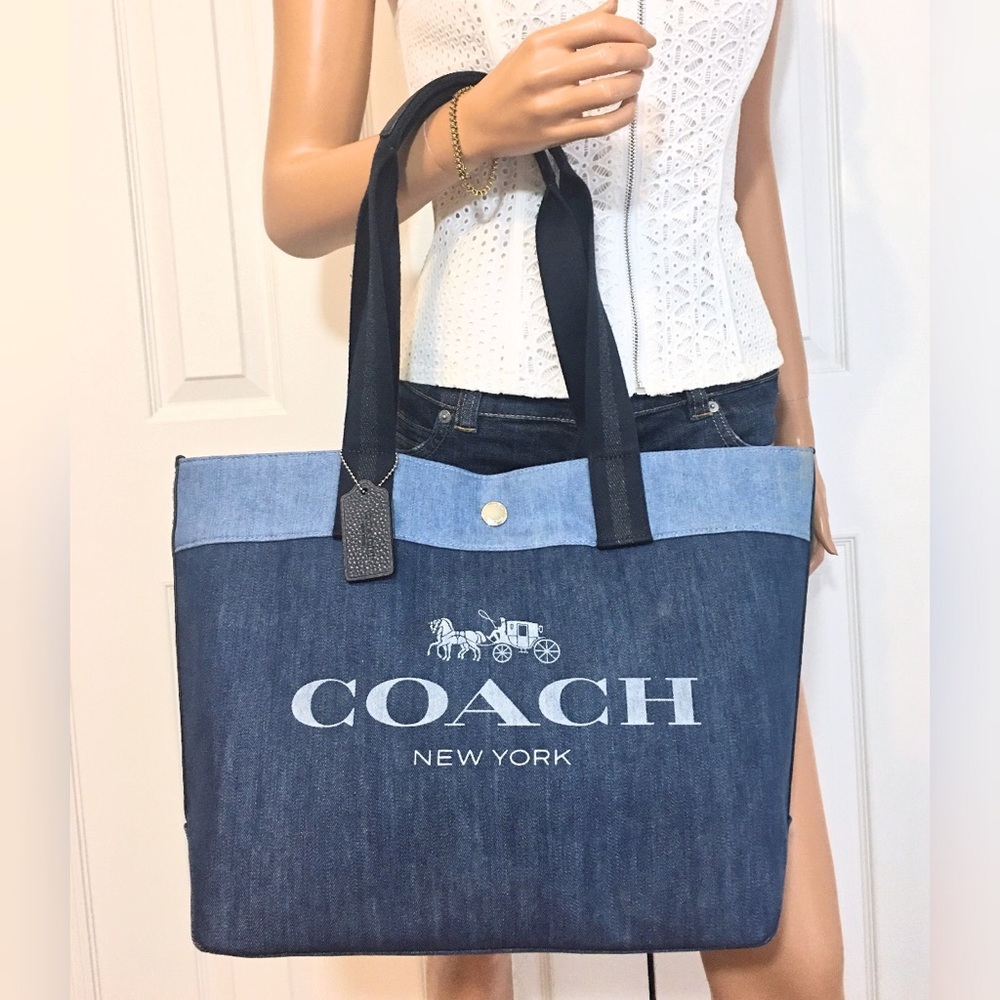 Coach Horse & Carriage Denim Blue Tote Bag Purse - Picture 4 of 9